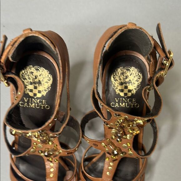Vince Camuto BrownโStrappy Heels with Gold Accents | 7.5 | (1517) - Picture 7 of 13